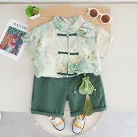 Hanfu boy ancient costume summer suit children's national studies performance clothes Chinese style summer clothes boy baby Tang suit two-piece suit  Green