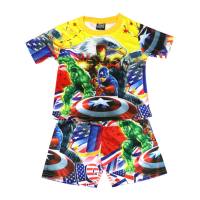 Fashion trendy casual boys summer short-sleeved new children's all-print suit boys  Yellow