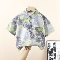 Chemise d'été à manches courtes pour enfants, chemise fine pour bébés garçons, haut en coton pour enfants moyens et grands, nouvelle version coréenne 2024  vert