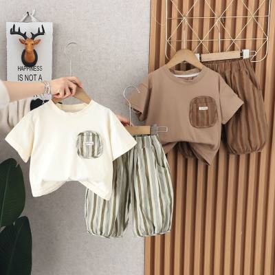 New style children's clothing boys summer short-sleeved suit baby summer clothes children's striped two-piece suit trendy