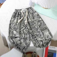 Summer floral fashionable Korean style loose thin summer anti-mosquito cooling bloomers for boys and girls  Gray