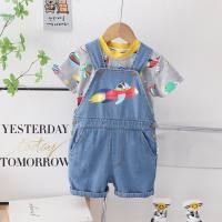 Fashionable spaceship short-sleeved suit for young and middle-aged boys, trendy summer style short-sleeved suit  Gray