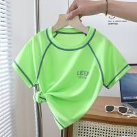 Children's summer sports short-sleeved T-shirts for boys and girls quick-drying mesh tops stretch underwear bottoming shirts  Green
