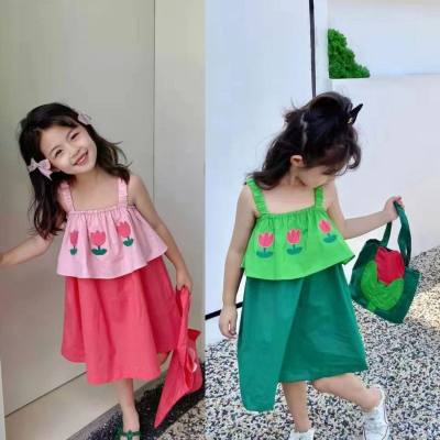 Girls skirt fake two-piece small flower suspender skirt dress 24 summer new style without bag