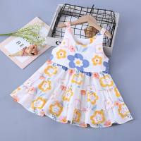 Children's dress 2024 summer new style girl's dress skirt stylish middle and large children's princess floral suspender skirt nightdress  Yellow