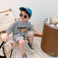 Boys and girls clothing summer 2023 new sports suits boys fashionable short-sleeved shorts children Korean style two-piece set trendy  Gray
