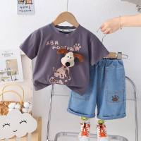 Infants and toddlers cute new summer short-sleeved T-shirt children's clothing boys cartoon casual tops children's summer two-piece set  Black
