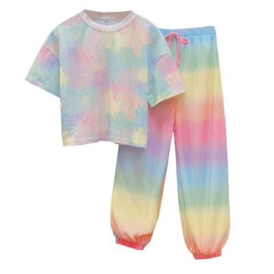 Girls rainbow pants children's clothing summer thin loose and versatile two-piece set for middle-aged and older children and girls