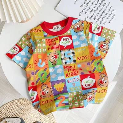 European and American style summer new children's short-sleeved round neck T-shirt for boys and girls cartoon print round neck top