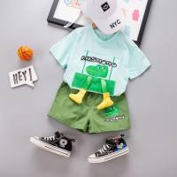 Summer thin short-sleeved children's suit infant baby cartoon cute casual printed T-shirt children's clothing wholesale 2024  Light Blue
