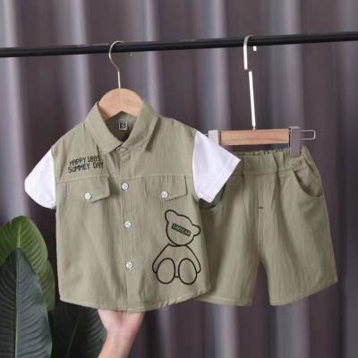 Children's summer suits, bear fake two-piece suits, small and medium-sized children's fashionable two-piece suits