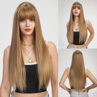 Wigs for women long straight hair full head set Long straight hair fashion hairstyle ladies fluffy natural wig set  Style 1