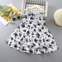 Kinderkleid 2024 Sommer neuer Stil Mädchenkleidrock stilvolles mittleres und großes Kinderprinzessin-Blumenhosenträgerrock-Nachthemd  Weiß