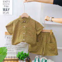 قميص صيفي أنيق جديد للأولاد لعام 2024 بدلة للأولاد الصغار قميص صيفي مطبوع بأكمام قصيرة  قهوة