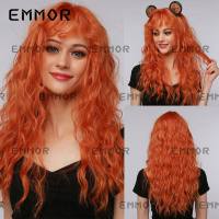 Cosplay Halloween Wig Orange Small Curly Bangs Long Curly Hair Mechanism Headpiece  Style 2