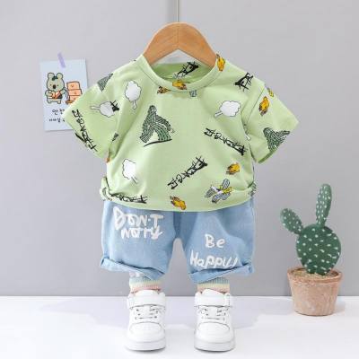 2023 Pantaloni estivi a maniche corte Completo pullover Cartoon Stampa completa Camicia casual per bambini per bambini Abito alla moda