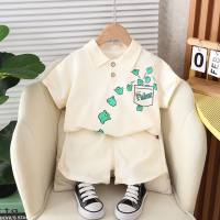 New summer boys polo shirt short sleeve summer two piece suit  White