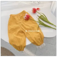 Spring Story~Girls Korean floral green pure cotton breathable anti-mosquito pants baby girls loose trousers summer clothes  Yellow