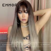 New style bangs gradient gray long straight hair chemical fiber high temperature silk wig headpiece  Style 6