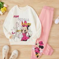 Cross-border girls spring suit 2024 new style stylish duck Minnie small children baby sports spring and autumn two-piece suit  Pink