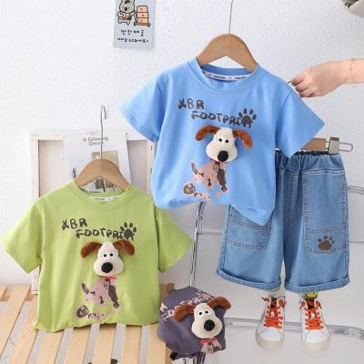 Infants and toddlers cute new summer short-sleeved T-shirt children's clothing boys cartoon casual tops children's summer two-piece set