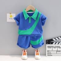Boys suit summer short-sleeved baby short-sleeved shorts two-piece suit new style fashionable casual children's clothing  Green