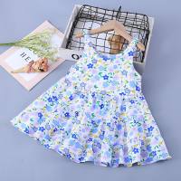 Kinderkleid 2024 Sommer neuer Stil Mädchenkleidrock stilvolles mittleres und großes Kinderprinzessin-Blumenhosenträgerrock-Nachthemd  Blau