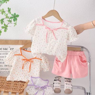 One piece drop shipping 0-4 infant girls thin floral short-sleeved summer new shirt children's clothing two-piece set wholesale