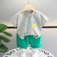 2024 summer foreign trade new style boys cartoon round neck short-sleeved suit baby boy casual shorts two-piece set dropshipping  Gray