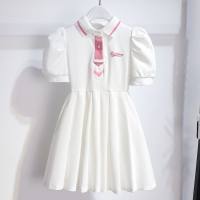 Nuevo vestido de manga corta para niños falda de niña de moda estilo pequeña fragancia dulce falda plisada falda de princesa ropa para niños  Blanco