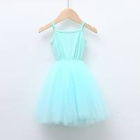Children's dress, summer suspender dress, princess dress, lace mesh splicing dress, sundress, girl's cake dress, tutu skirt  Light Blue