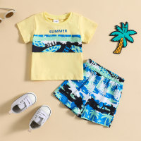 2-piece Baby Boy Coconut Tree Printed Short Sleeve T-shirt & Matching Shorts  Yellow