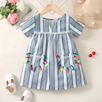 Brother and Sister Striped Fly Sleeve Dress & Matching Short Sleeve Dress  Style 2