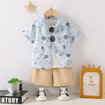 2-piece Toddler Boy Allover Planet Printed Short Sleeve Shirt & Solid Color Shorts