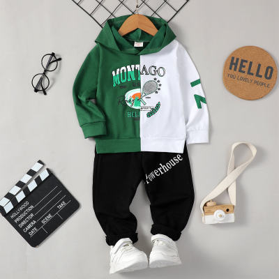 Toddler Letter Printed Color-block Long-sleeve Hooded Sweater & Pants