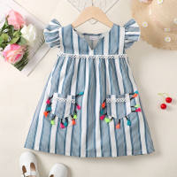 Brother and Sister Striped Fly Sleeve Dress & Matching Short Sleeve Dress  Style 1
