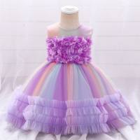 Vestido formal con degradado de flores en 3D elegante para niña  Púrpura