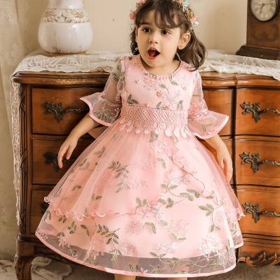 Baby Girl Floral Lace Spliced Mesh Patchwork Flare Sleeve Princess Dress