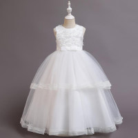 فستان الأميرة للفتيات الصغيرات بفيونكة شبكية مرقعة بالزهور - Hibobi