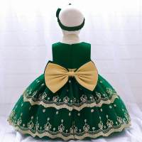 فستان رسمي مطرز بفيونكة قطنية للفتيات الصغيرات - Hibobi