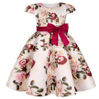 فستان بفيونكة مطبوعة وردة للفتيات الصغيرات  أحمر أرجوانى