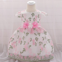 Baby Girl Allover Floral Pattern Flower Decor Short Sleeve Dress  Pink
