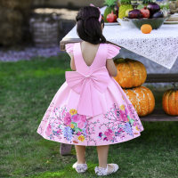Toddler Girls Sweet Retro Floral Bowknot Decor Formal Sleeveless Dress with Headband  Pink