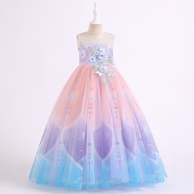 Kids Girls Patchwork Print Mesh Gradient Princess Sleeveless Dress