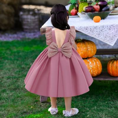 Kleinkind-Mädchen-Baumwollparty-Color-Block-Bogen-formales Kleid