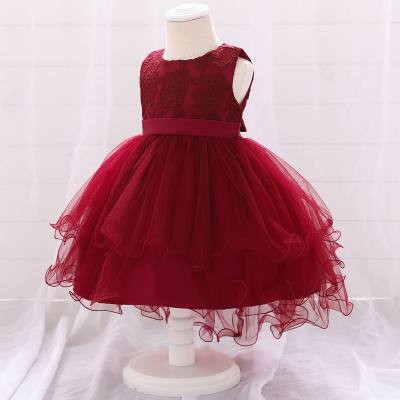 Baby Girl Solid Color Ruffle Decor Sleeveless Formal Dress