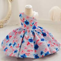 Girls color matching printed princess dress children's wedding catwalk dress for one-year-olds (the printed dress is printed first and then cut, so the bulk print has irregular patterns)  Gray