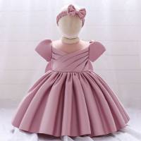 Baby Girl Beautiful Ruffle Solid Colour  Formal Dress  with Headband  Multicolor