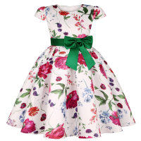 فستان بفيونكة مطبوعة وردة للفتيات الصغيرات  أخضر