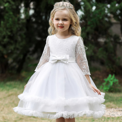 فستان الأميرة للفتيات الصغيرات بفيونكة شبكية مرقعة بالزهور